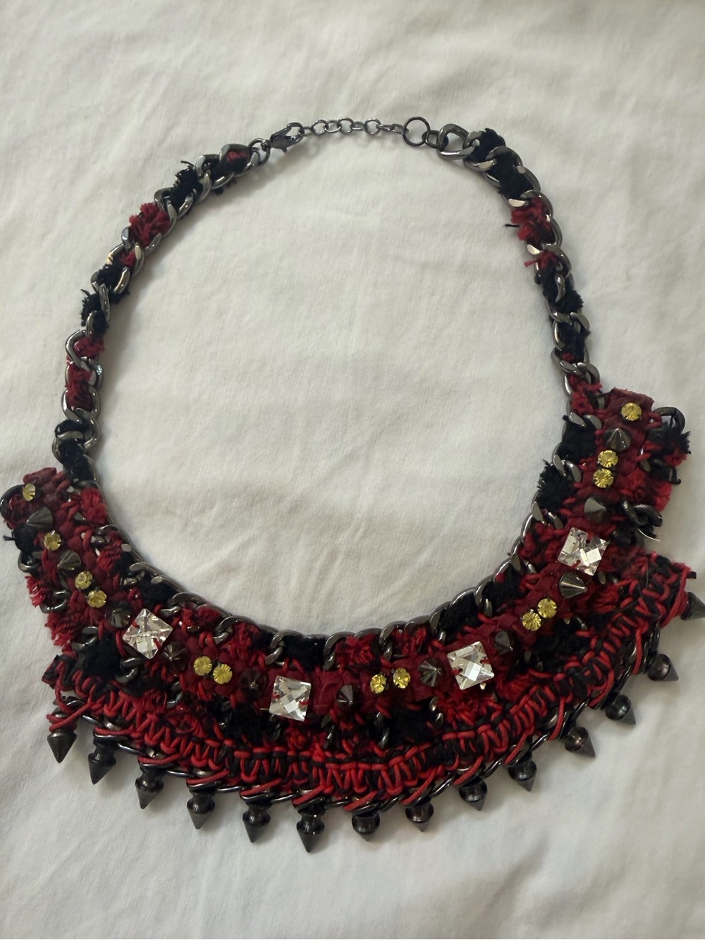 Zara Red and Black Statement Bib Necklace -with studs
